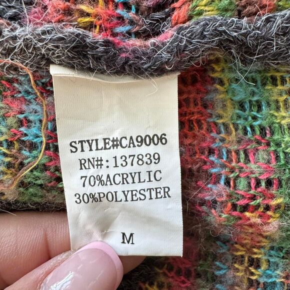 Debut Women's Grey Cardigan with Colorful Tribal Inspired Print. Cozy. Boho. - Picture 7 of 7